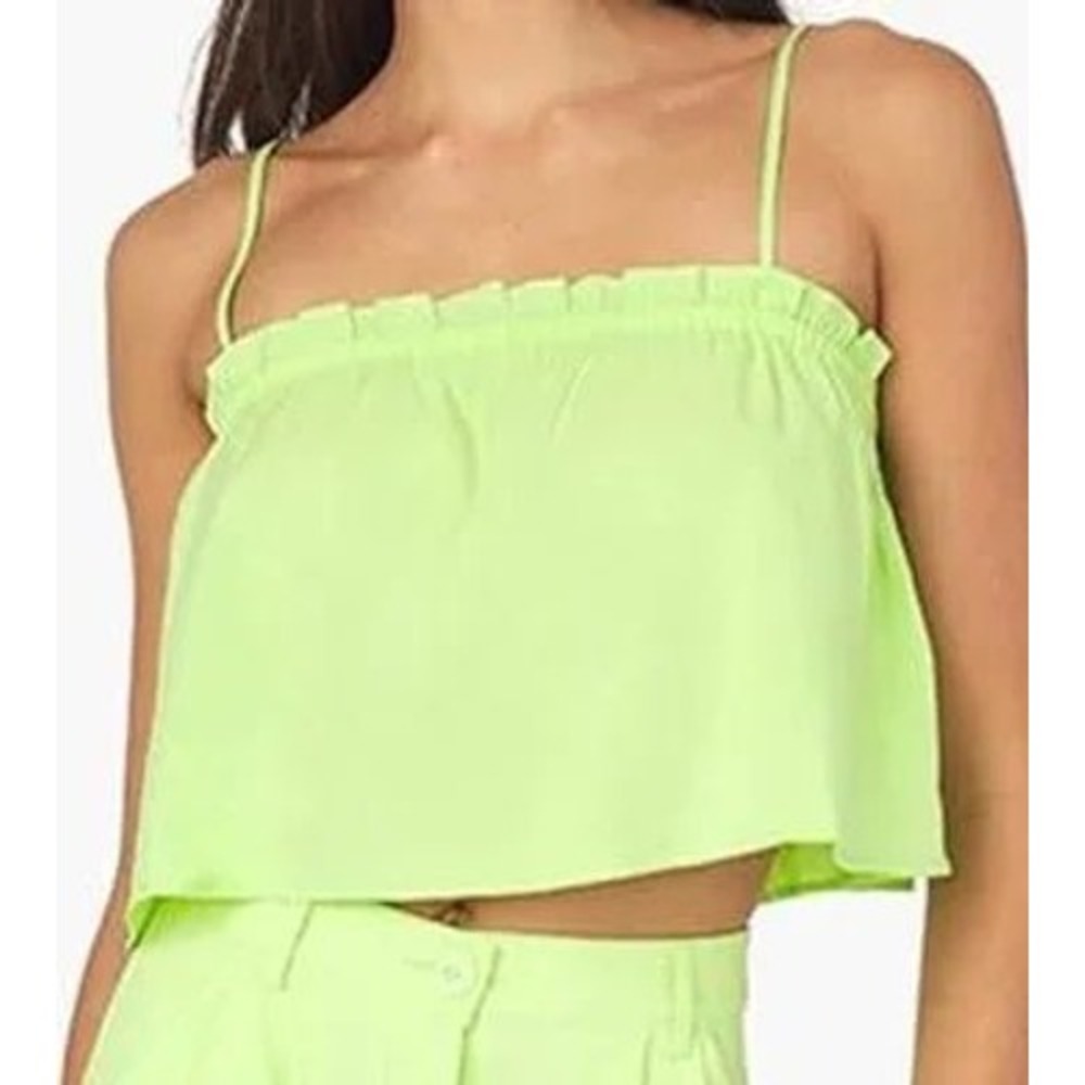 NWT WeWoreWhat Ruffle Cami Top Cotton Voile Sharp Green Size Small Spring Summer